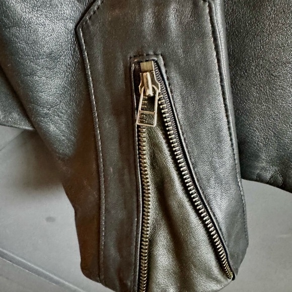 L.A.M.B. Black Leather Wool Lined Biker Jacket with Gunmetal Detail - Picture 10 of 14